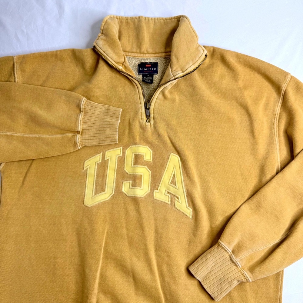 Vintage Limited America USA Quarter Zip Sweatshirt Yellow Mustard Small 90s